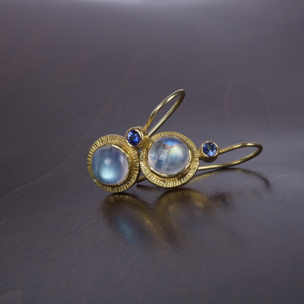 Moonstone and Sapphire Earrings 05196 - Ormachea Jewelry