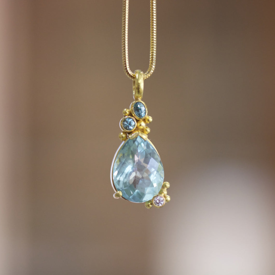 Aquamarine, Blue Zircon Pendant 06760 - Ormachea Jewelry