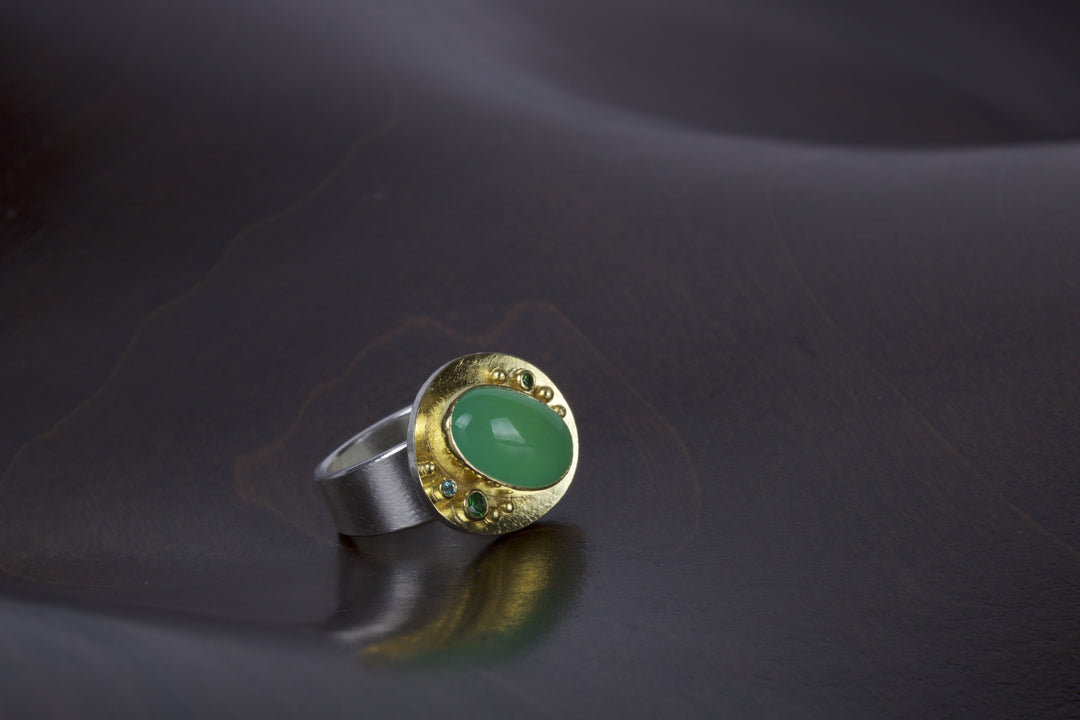 Chrysoprase and Tourmaline Ring 05190 - Ormachea Jewelry