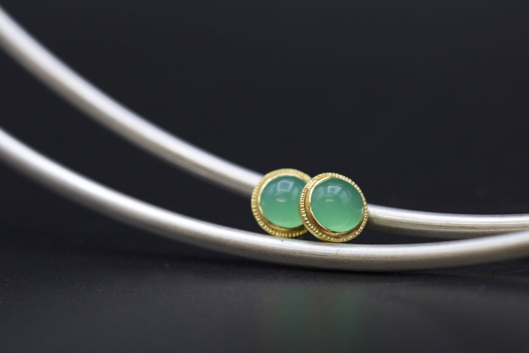 Chrysoprase and Gold Studs 06699 - Ormachea Jewelry