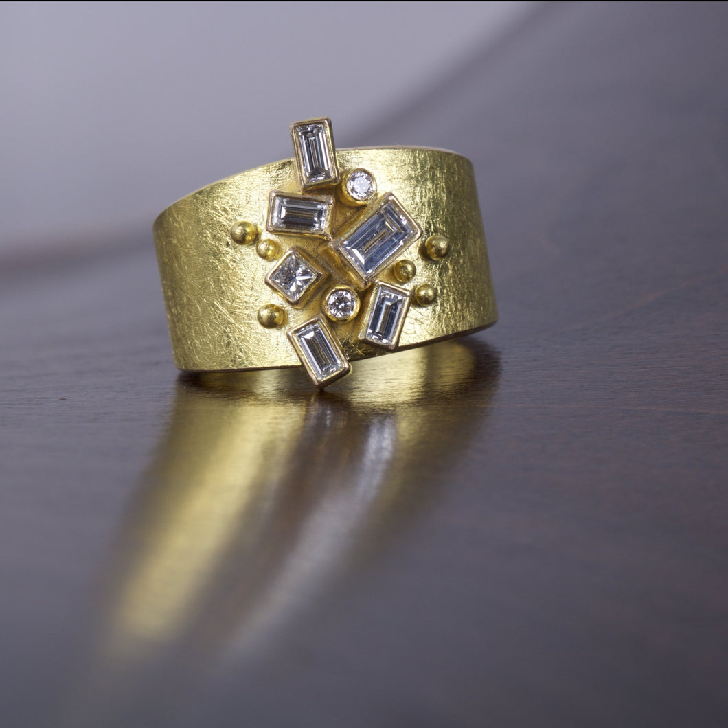 Gold and Baguette Diamond Engagement Ring - Ormachea Jewelry