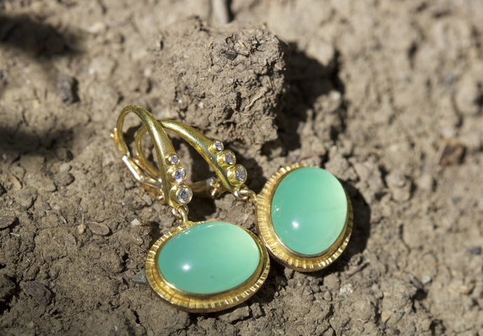 Chrysoprase and Diamond Earrings 05348 - Ormachea Jewelry
