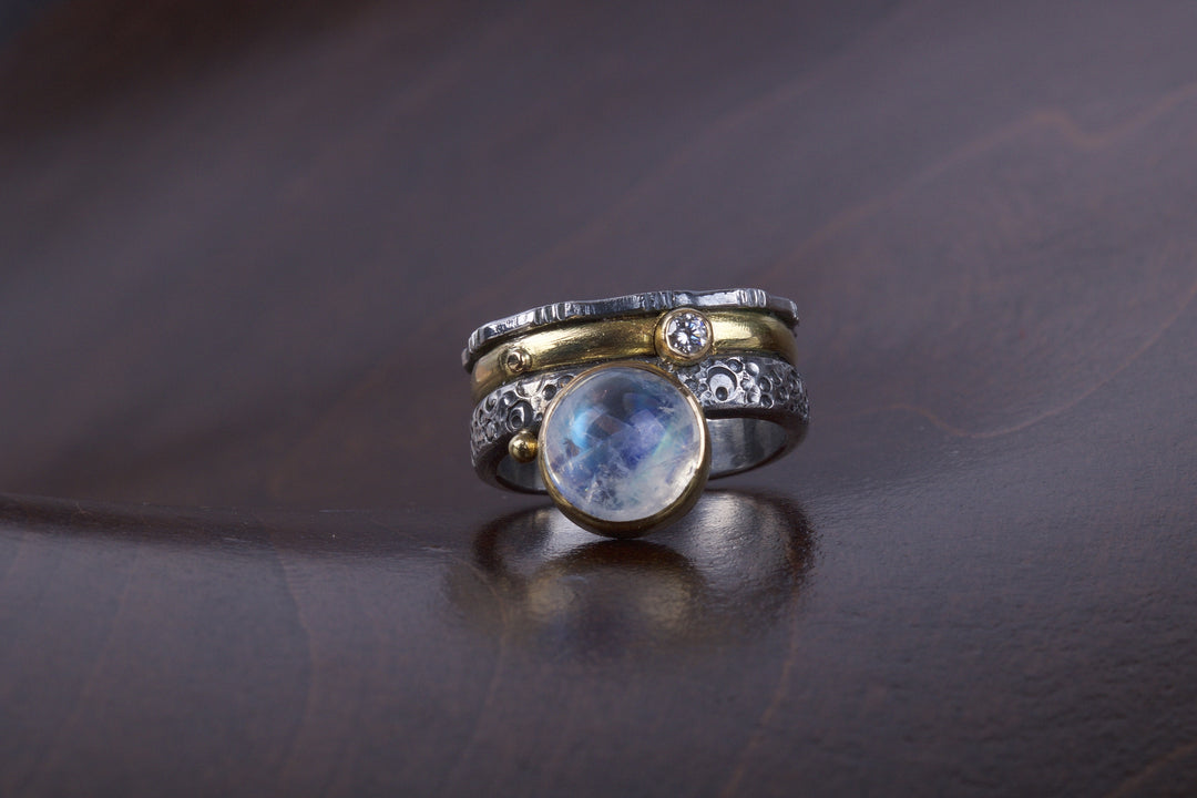 Moonstone Mixed Metal Ring 05185 - Ormachea Jewelry