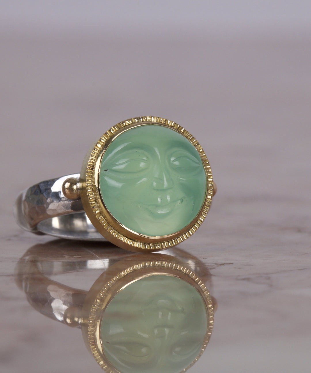 Chrysoprase Moon Face Ring 05688 - Ormachea Jewelry