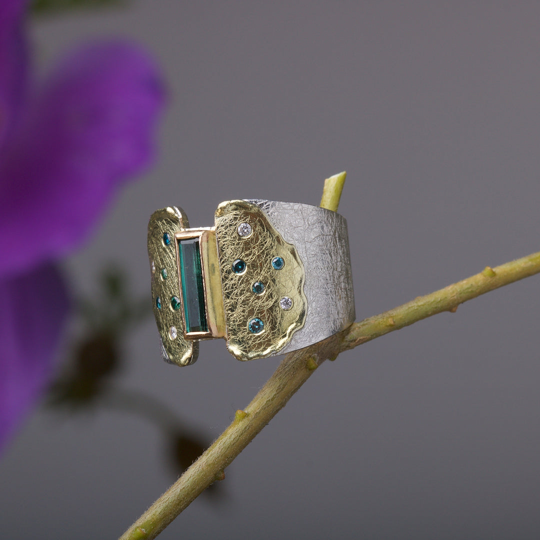 Tourmaline and Gold Melt Ring 05873 - Ormachea Jewelry