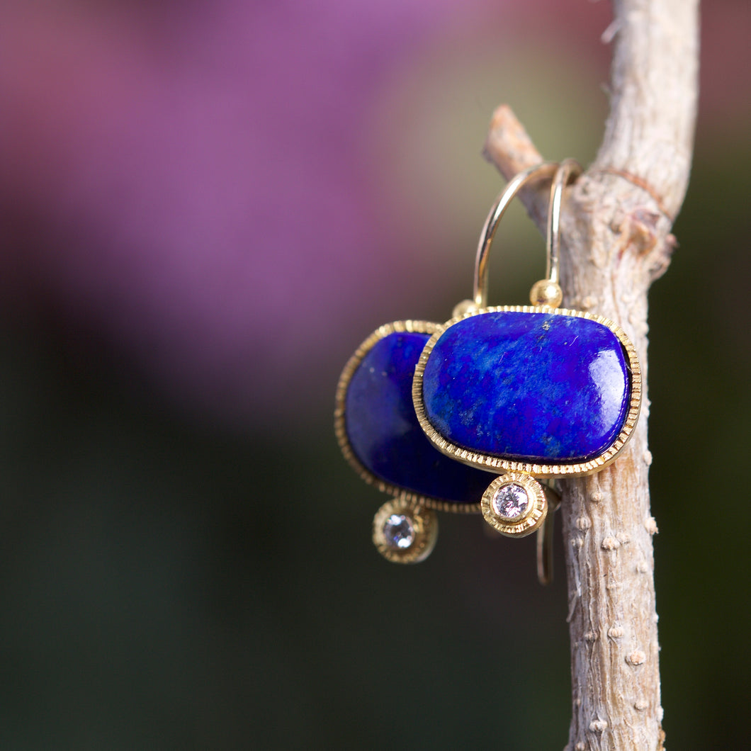 Lapis and Diamond Earrings 06006 - Ormachea Jewelry
