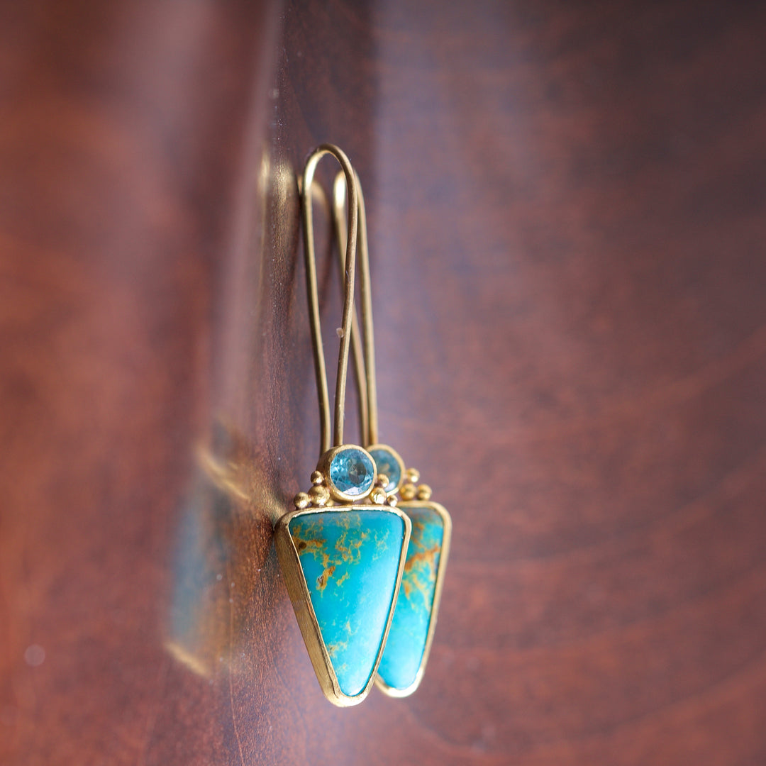 Turquoise and Apatite Hanging Earrings 05816 - Ormachea Jewelry
