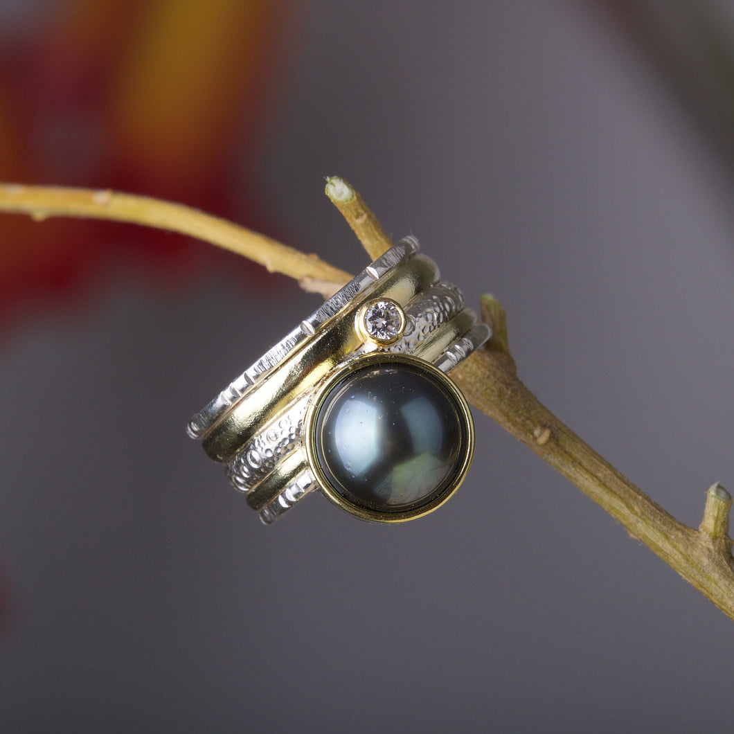 Tahitian Pearl and Diamond Ring 05877 - Ormachea Jewelry