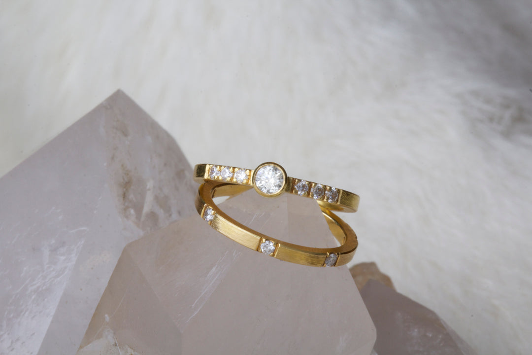 Brushed Gold Diamond Ring 03233 - Ormachea Jewelry