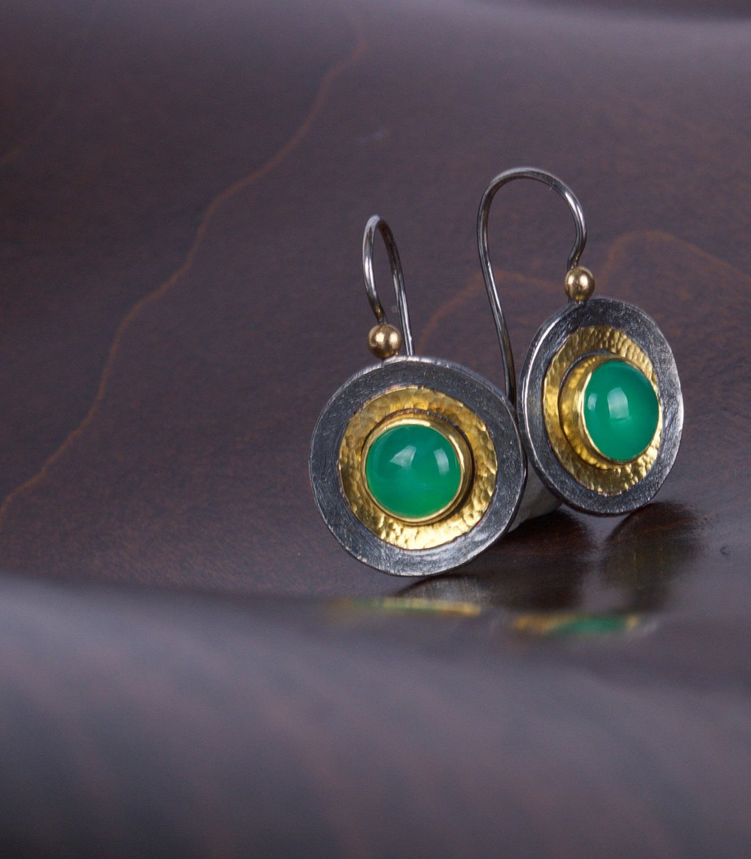 Chrysoprase and Oxidized Silver Earrings 05191 - Ormachea Jewelry