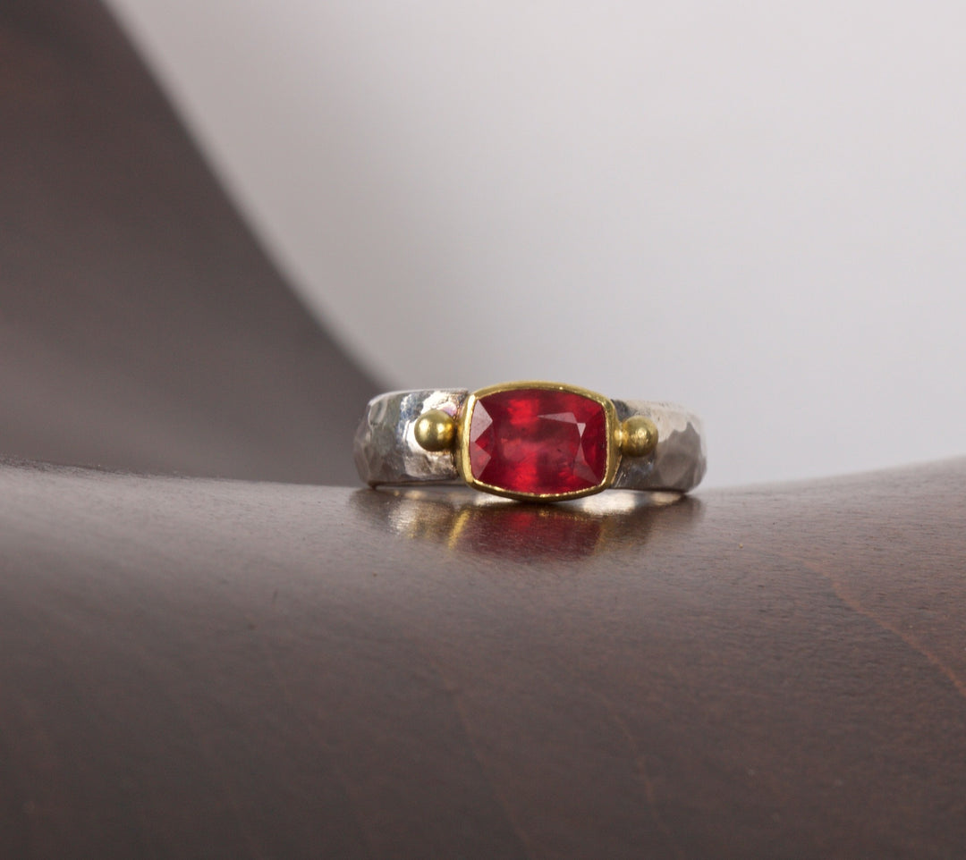 Ruby Ring with Gold Granules 05488 - Ormachea Jewelry