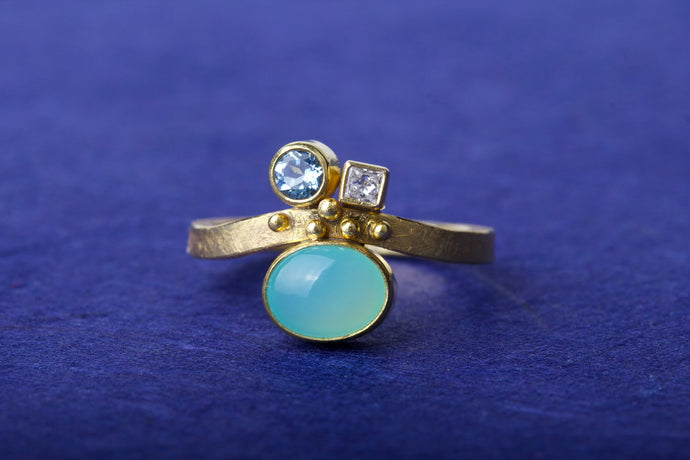 Peruvian Opal Aquamarine Diamond Ring 01891 - Ormachea Jewelry