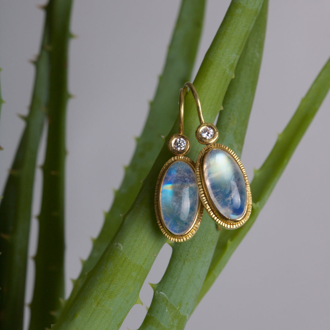 Moonstone and Diamond Earrings 06035 - Ormachea Jewelry
