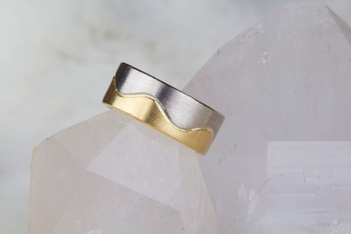 White and Yellow Gold Wedding Band 02926 - Ormachea Jewelry