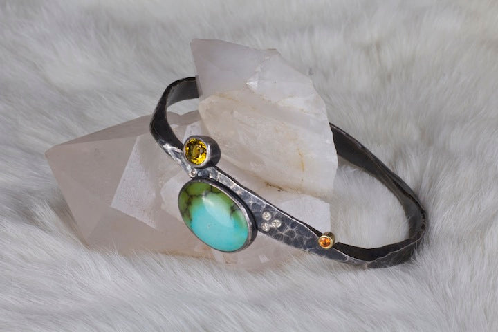 Turquoise Mixed Metal Bangle 01549 - Ormachea Jewelry