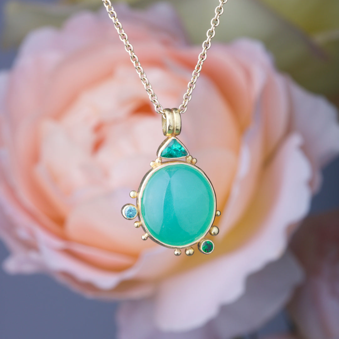 Chrysoprase and Emerald Pendant 05323 - Ormachea Jewelry