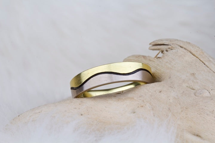 White & Yellow Gold Wave Ring 02909 - Ormachea Jewelry