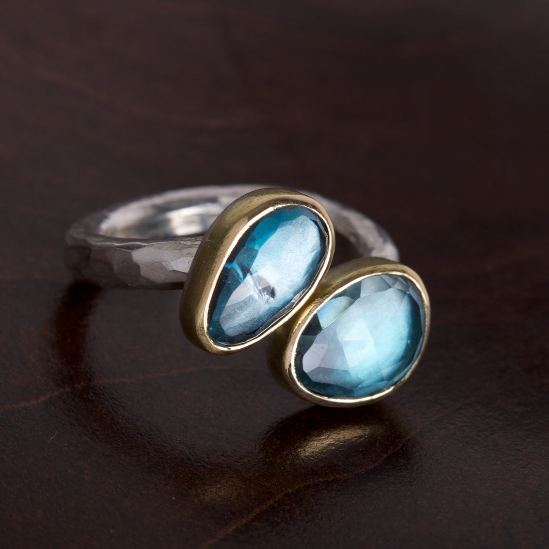 Double Blue Topaz Ring 05805 - Ormachea Jewelry