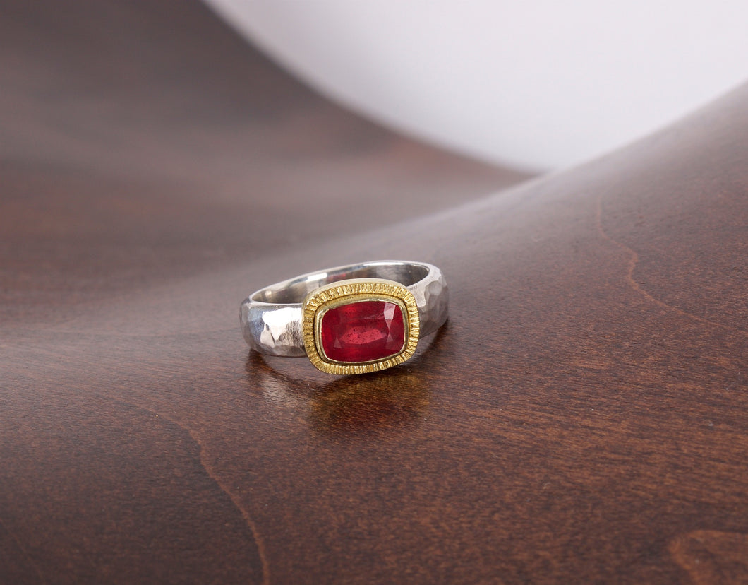 Ruby and Mixed Metal Ring 05487 - Ormachea Jewelry
