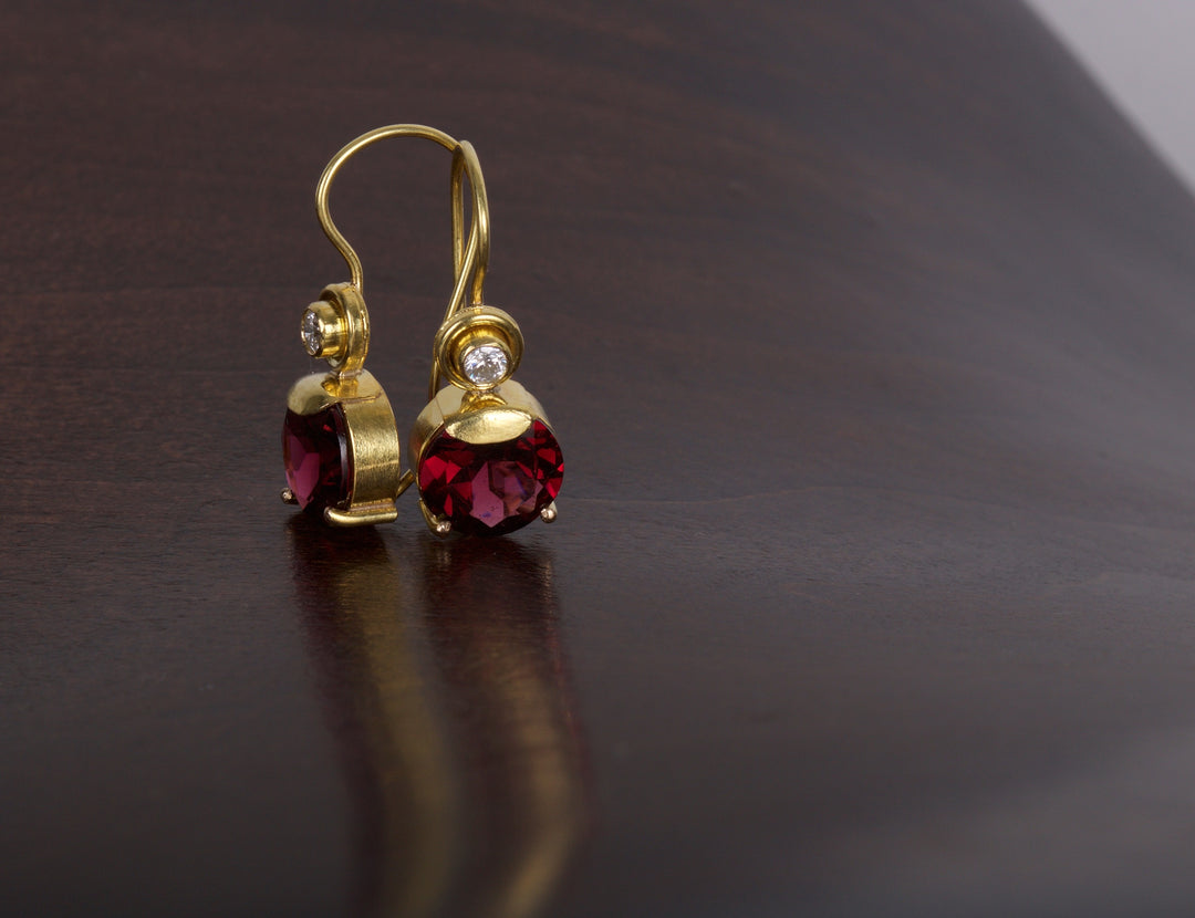 Rhodolite Garnet and Diamond Earrings 05508 - Ormachea Jewelry