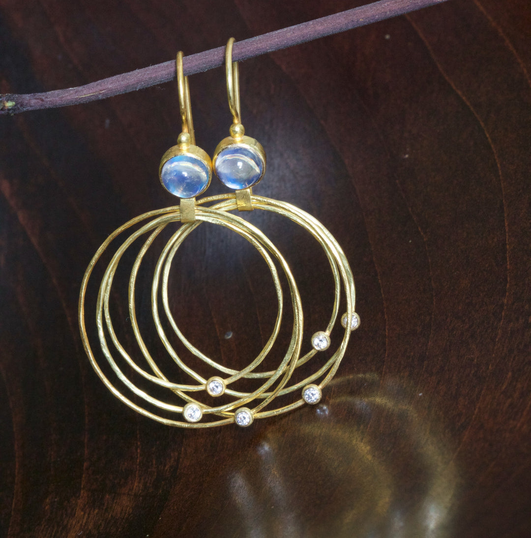 Moonstone and Diamond Hoop Earrings 06896 - Ormachea Jewelry