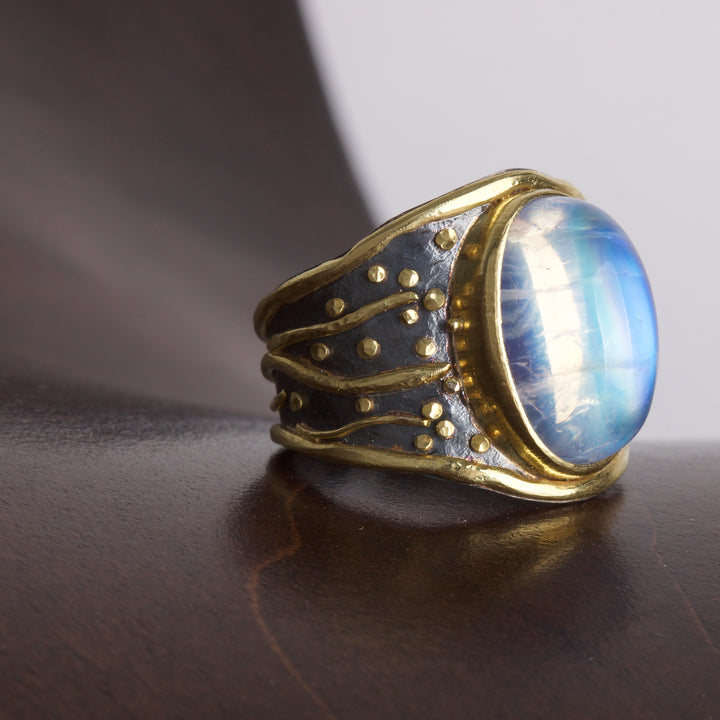 Moonstone and Gold Ring 05783 - Ormachea Jewelry