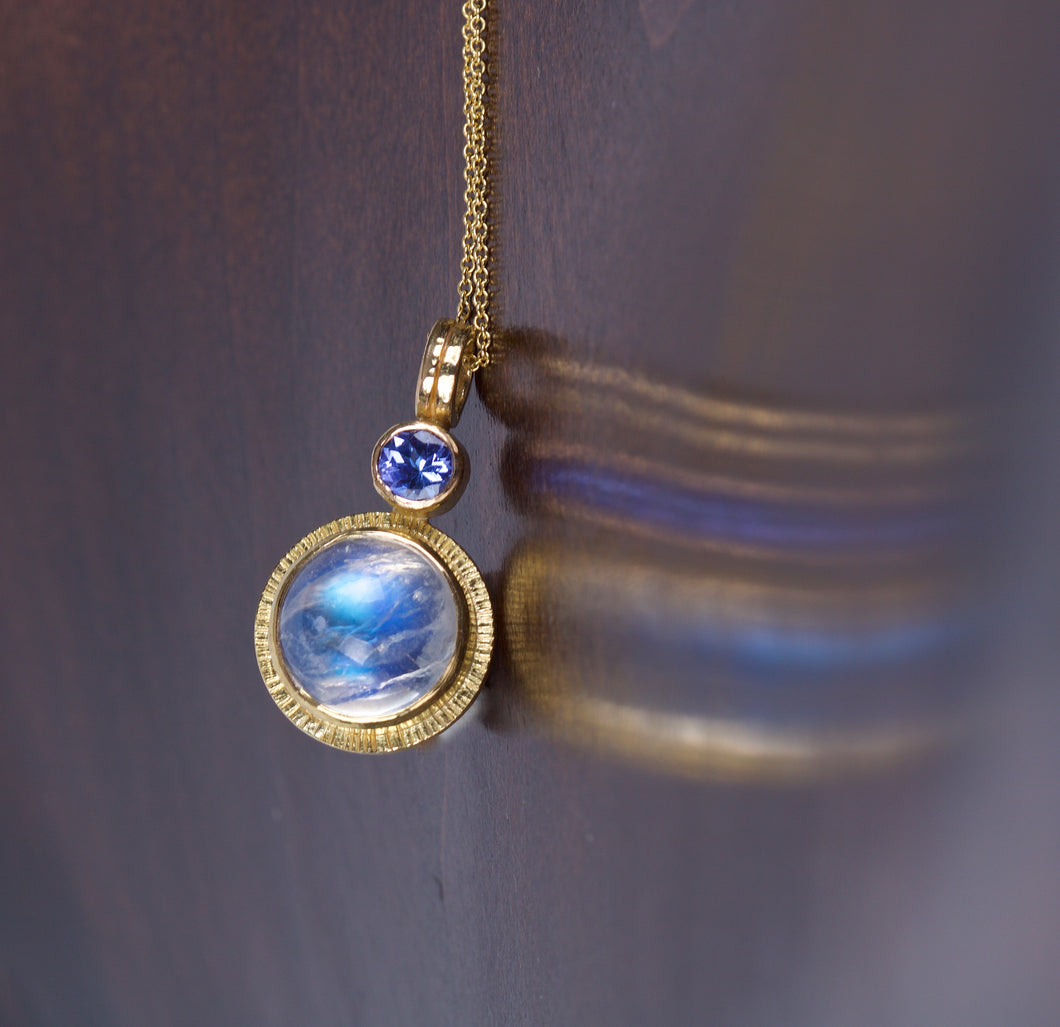 Moonstone and Sapphire Pendant 05197 - Ormachea Jewelry