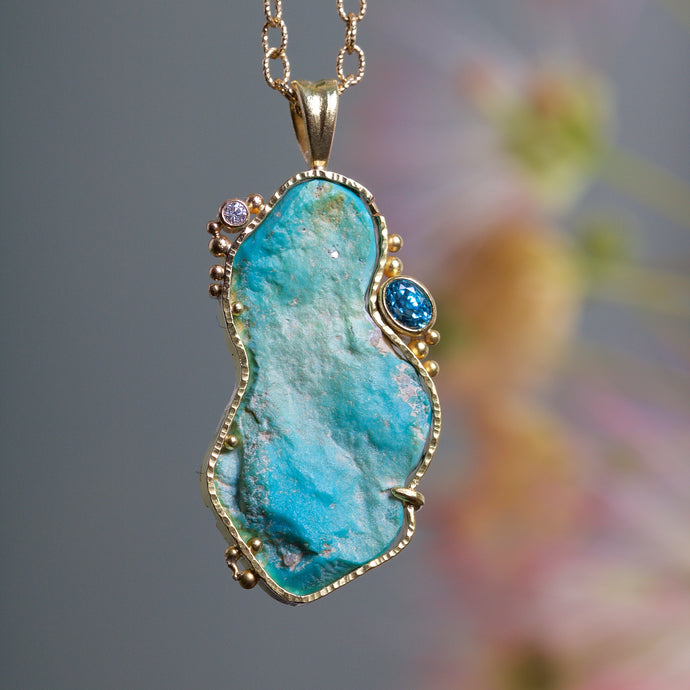 Turquoise and Zircon Necklace 05089 - Ormachea Jewelry