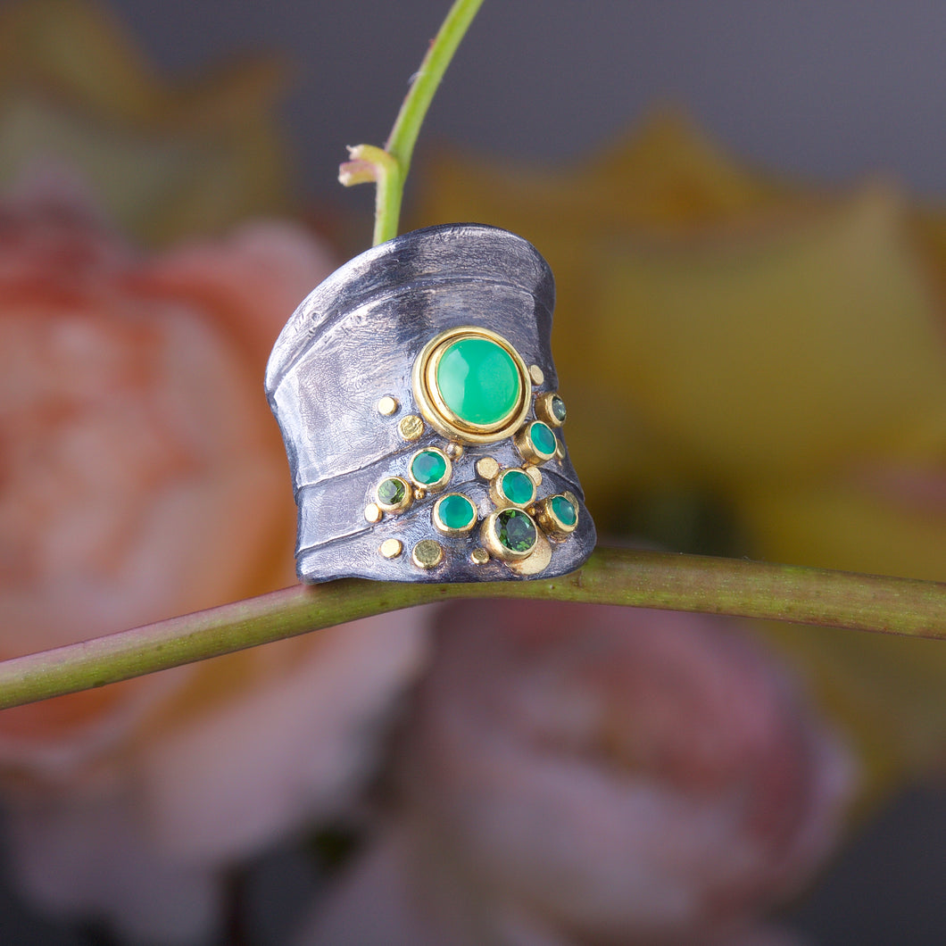 Chrysoprase and Tourmaline Ring 05843 - Ormachea Jewelry