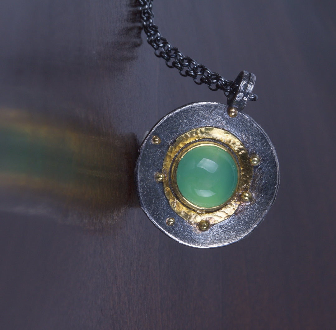 Chrysoprase and Oxidized Silver Pendant 05193 - Ormachea Jewelry