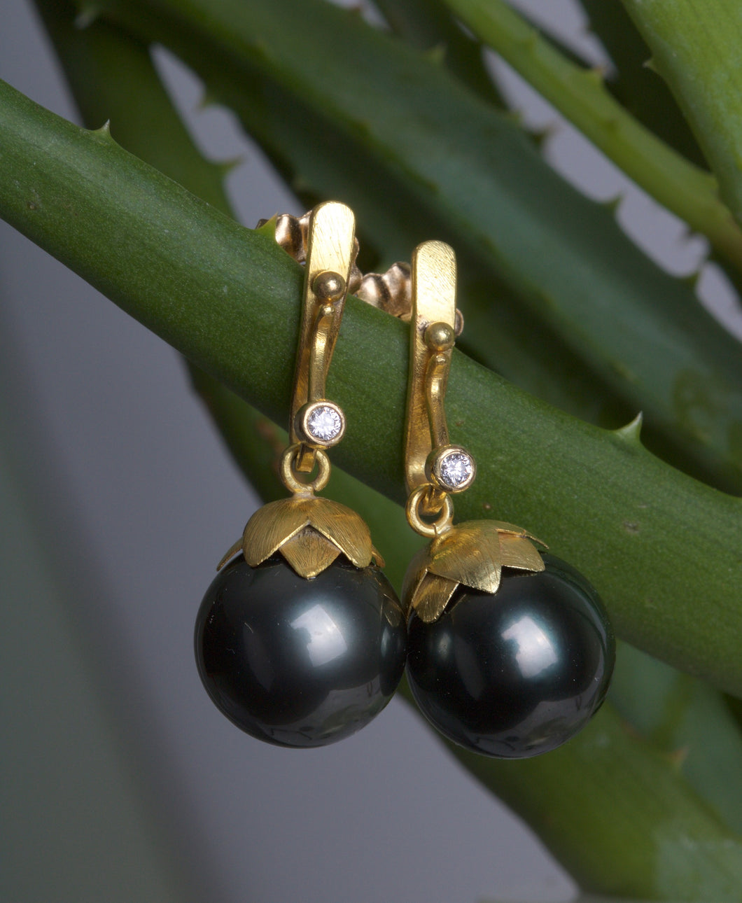 Tahitian Pearl and Diamond Earrings 06036 - Ormachea Jewelry