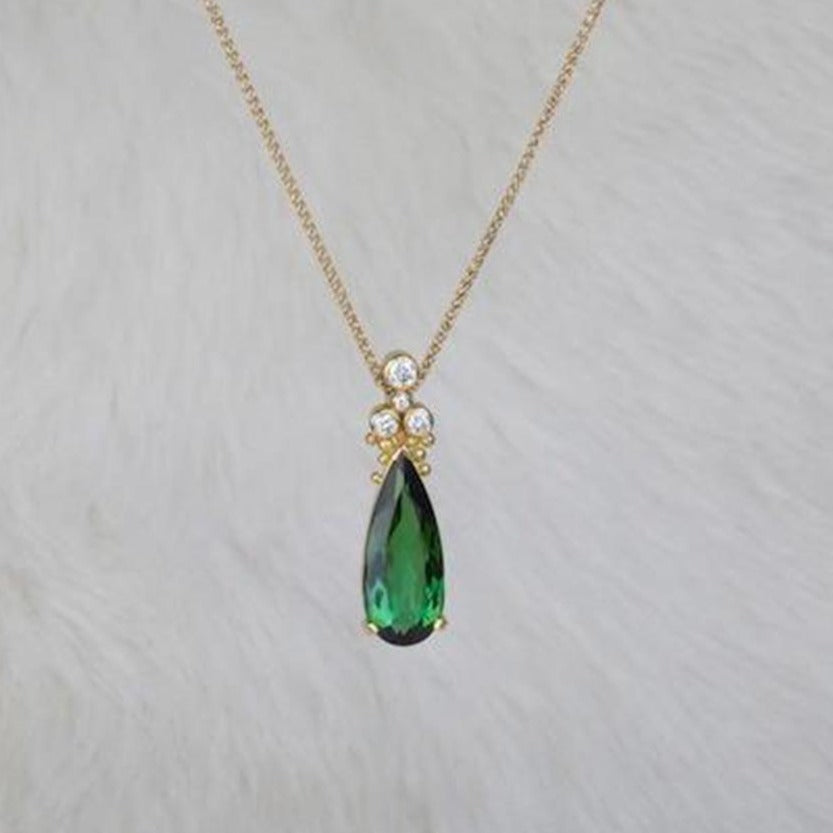 Green Tourmaline Diamond Pendant 01331 - Ormachea Jewelry