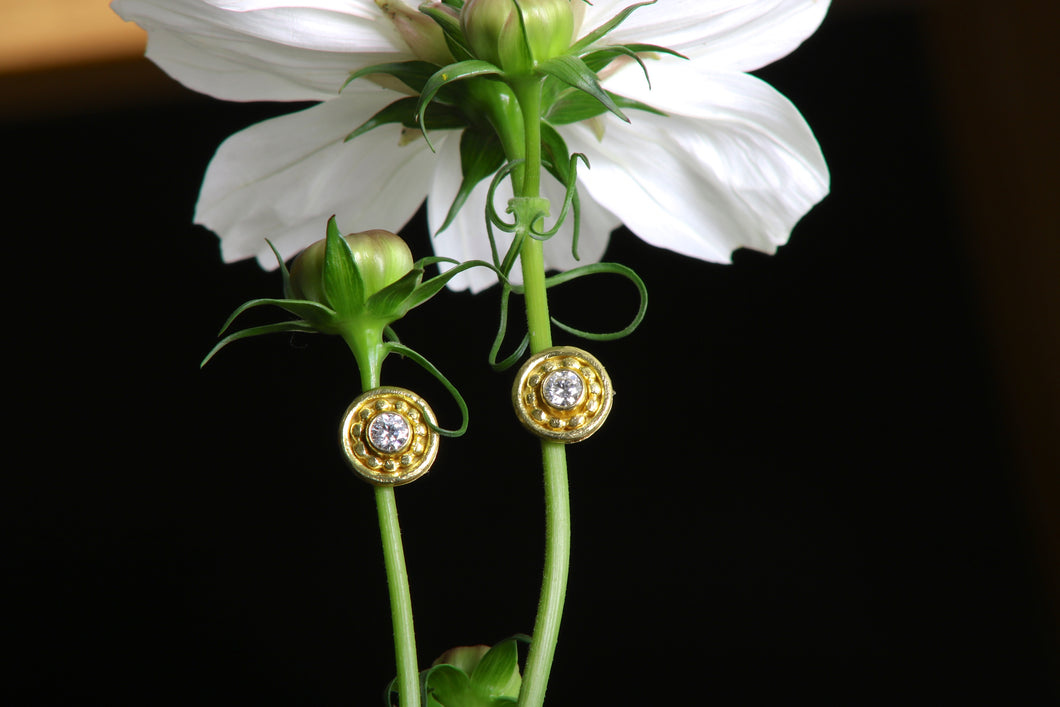 Granulated Gold Diamond Stud Earring (08700) - Ormachea Jewelry
