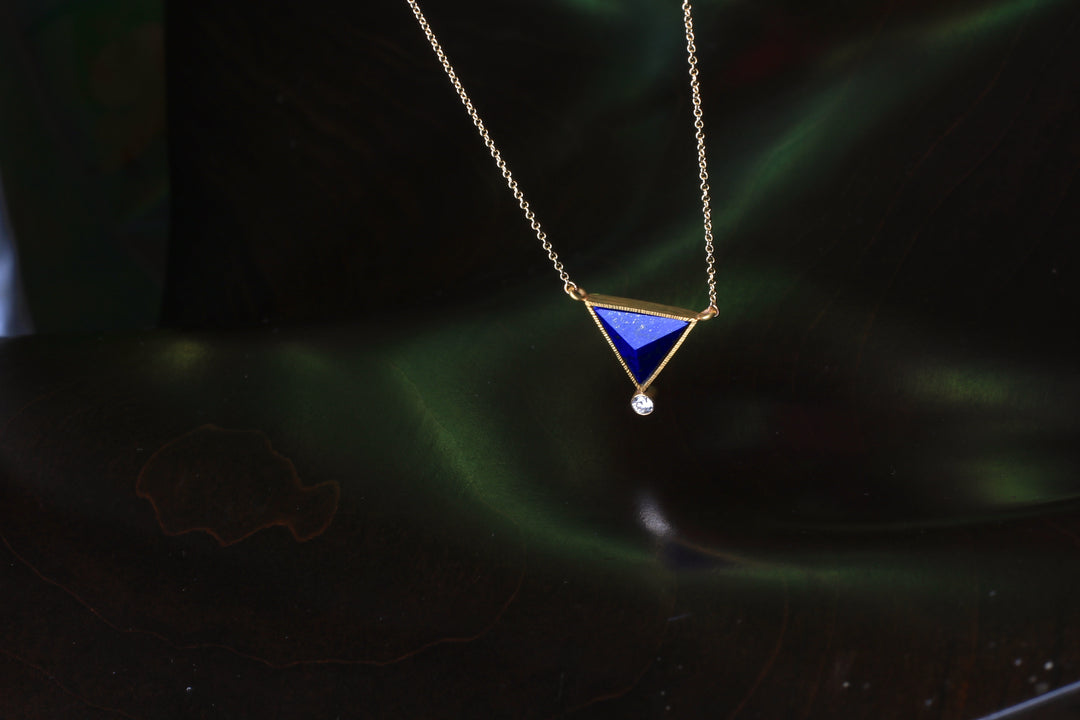 Pyramid Lapis and Diamond Necklace 07085 - Ormachea Jewelry