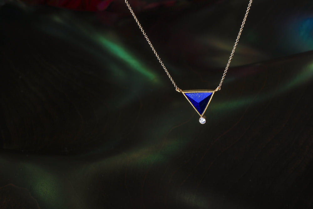 Pyramid Lapis and Diamond Necklace 07085 - Ormachea Jewelry