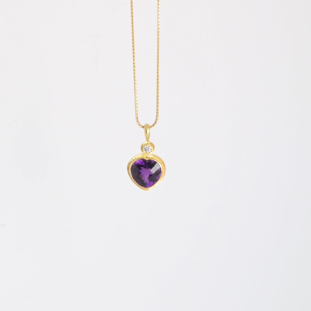 Amethyst Heart with Diamond Pendant 07940 - Ormachea Jewelry
