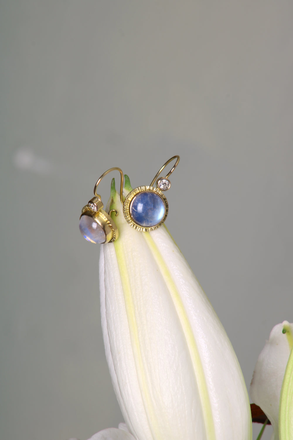 Moonstone and Diamond Earrings (08665) - Ormachea Jewelry