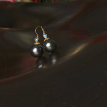 Load image into Gallery viewer, Tahitian Pearl and Blue Zircon Earrings 07096 - Ormachea Jewelry
