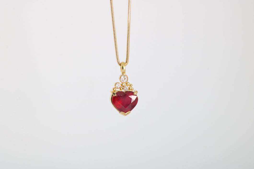 Ruby and Diamond Heart Pendant (08013) - Ormachea Jewelry