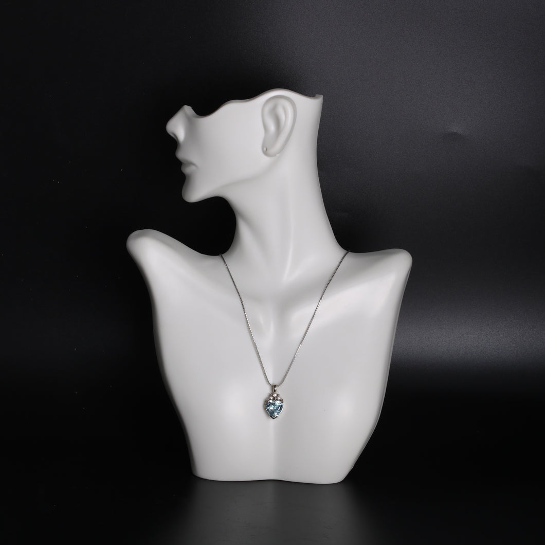 White Gold Aquamarine Heart Pendant (08032) - Ormachea Jewelry