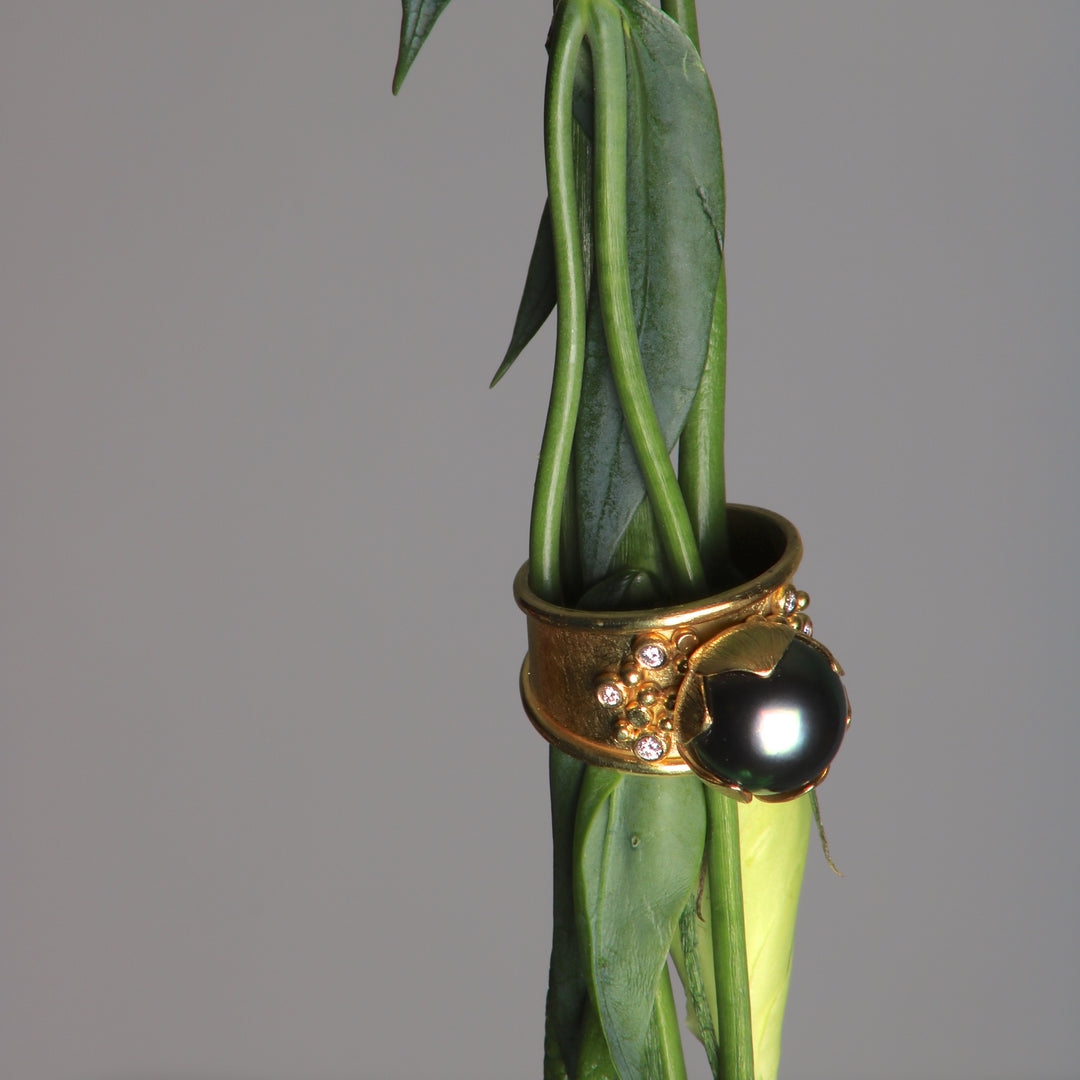 Tahitian Pearl Lotus Cap Ring 07092 - Ormachea Jewelry