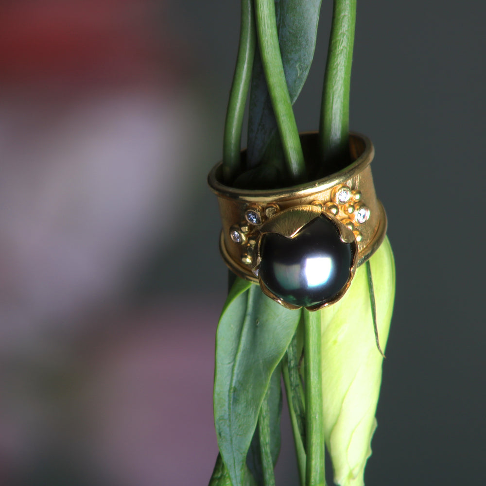 Tahitian Pearl Lotus Cap Ring 07092 - Ormachea Jewelry