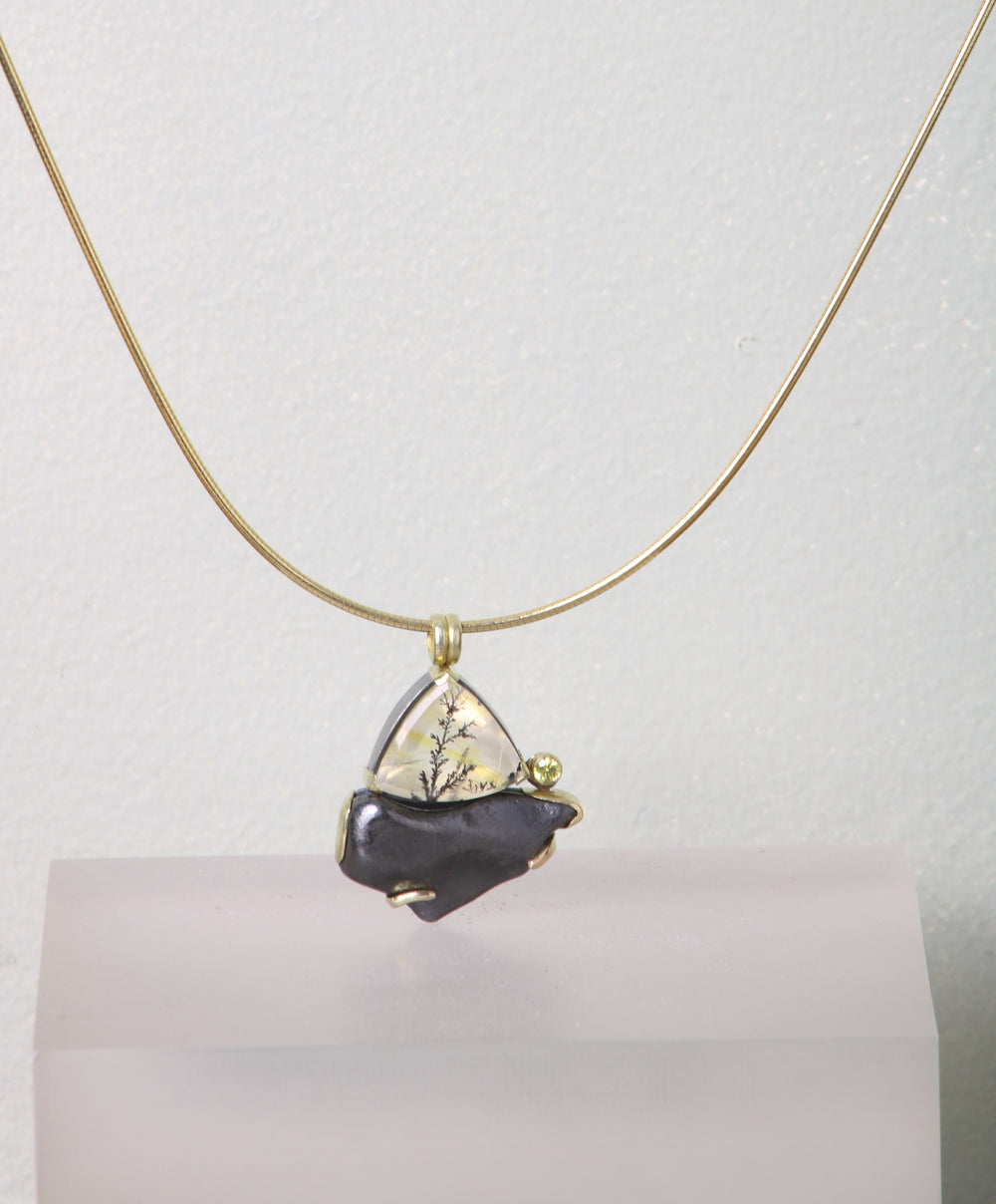 Meteorite and Quartz Pendant (08811) - Ormachea Jewelry