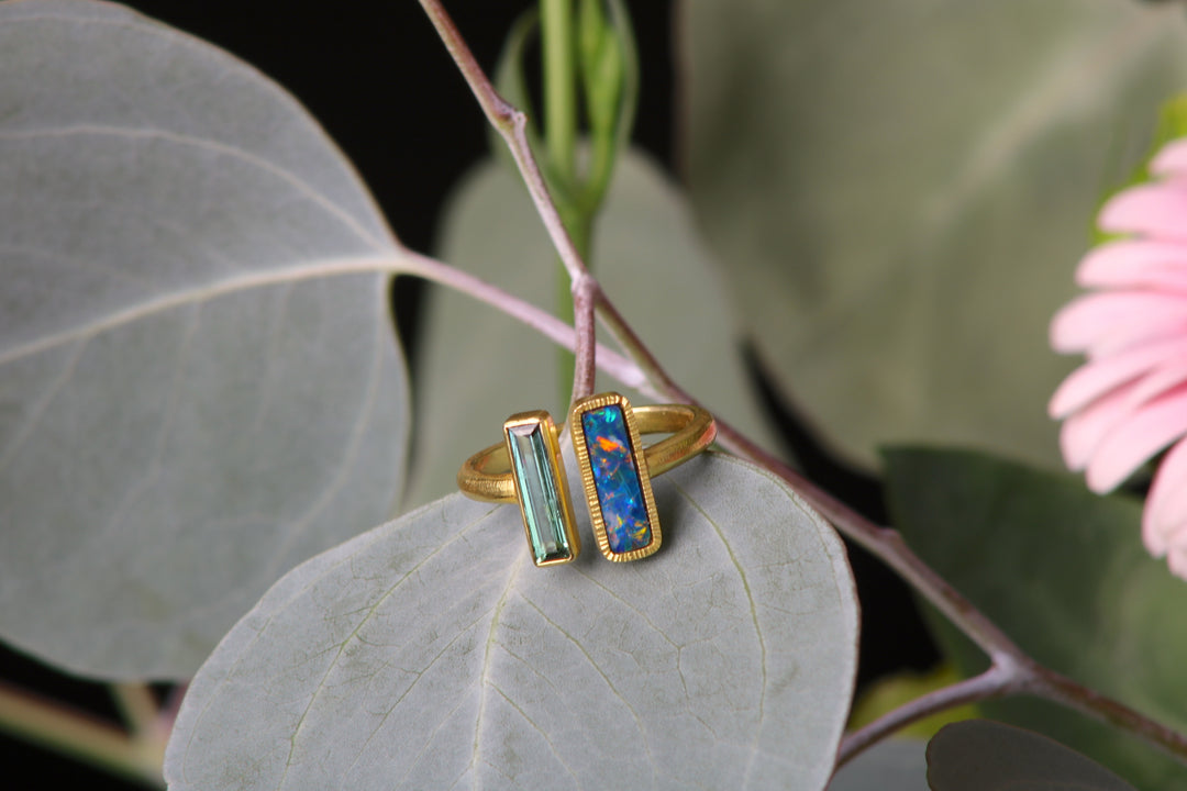 Baguette Tourmaline and Opal Ring (08338) - Ormachea Jewelry