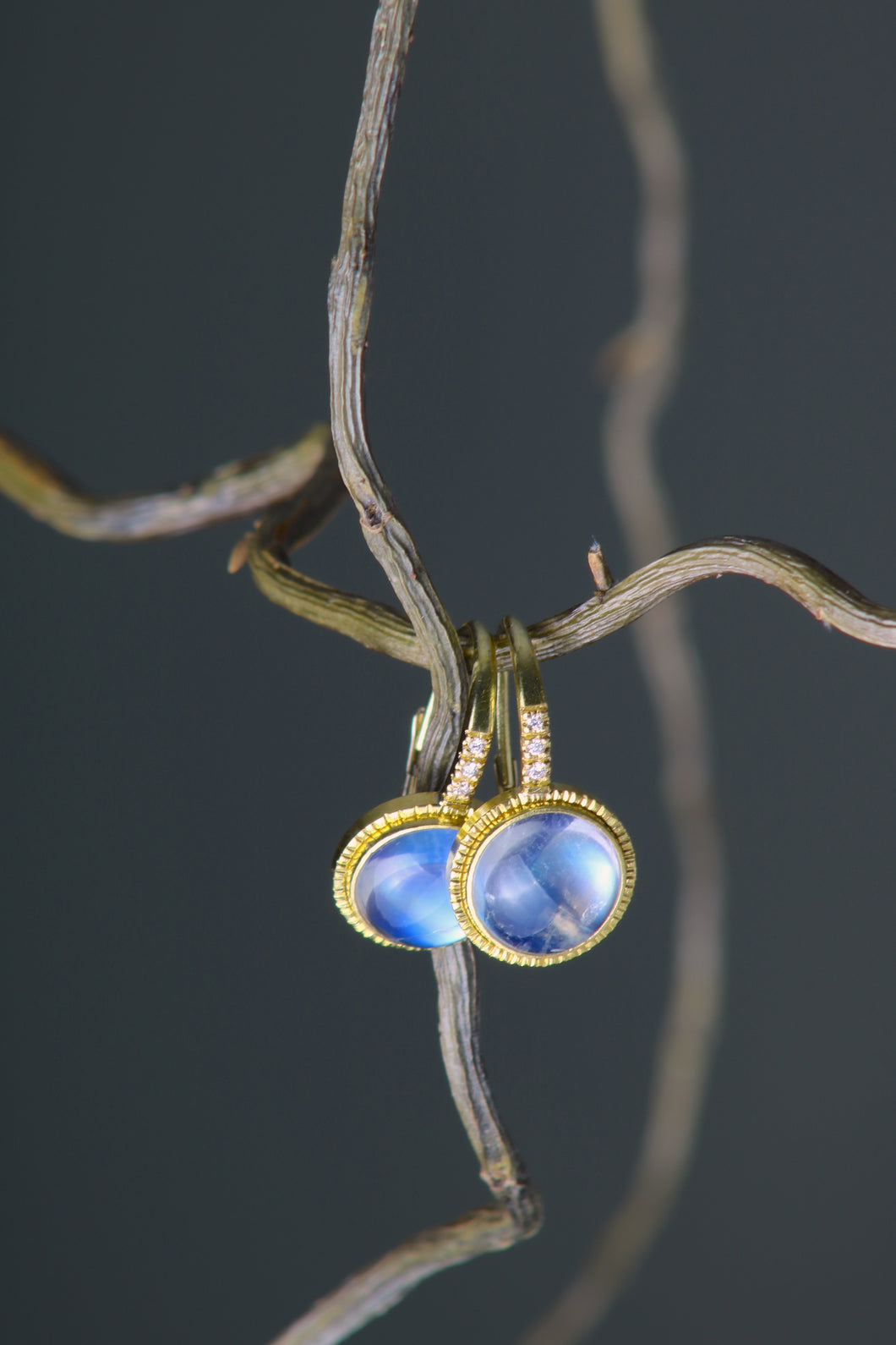 Moonstone and Diamond Earrings (08269) - Ormachea Jewelry