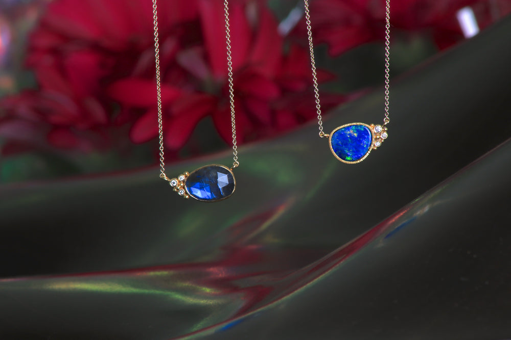 Rose Cut Labradorite and Diamond Necklace 07208 - Ormachea Jewelry