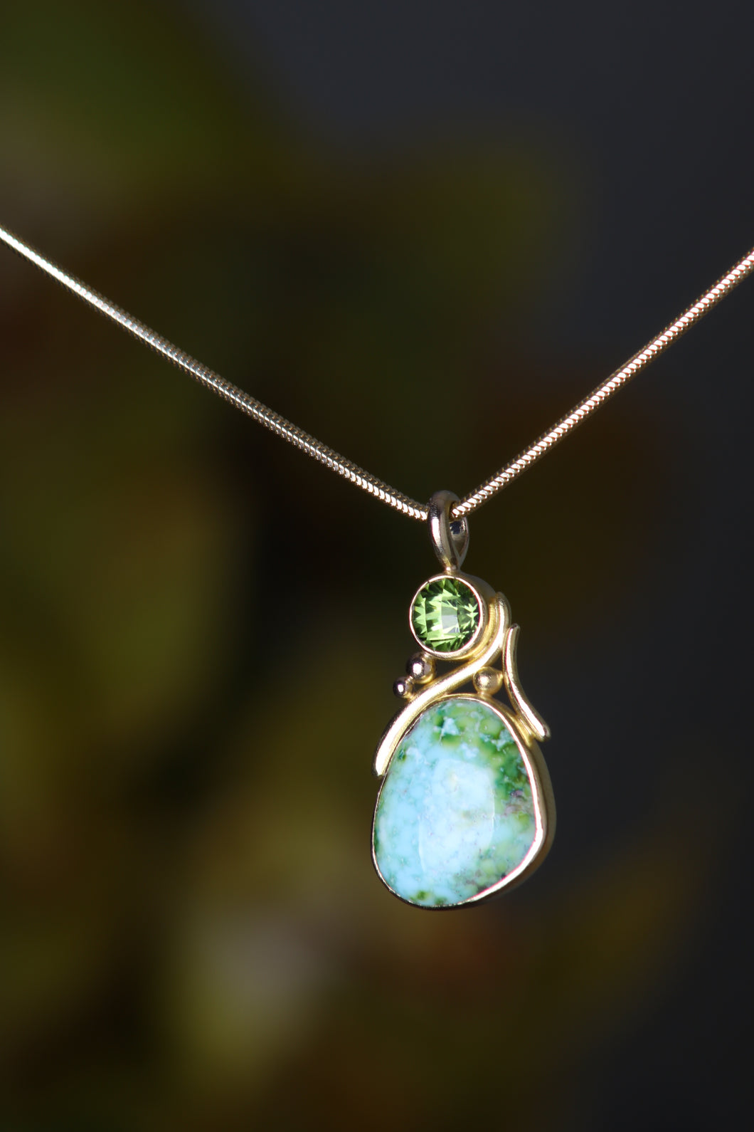 Turquoise and Peridot Pendant (08362) - Ormachea Jewelry