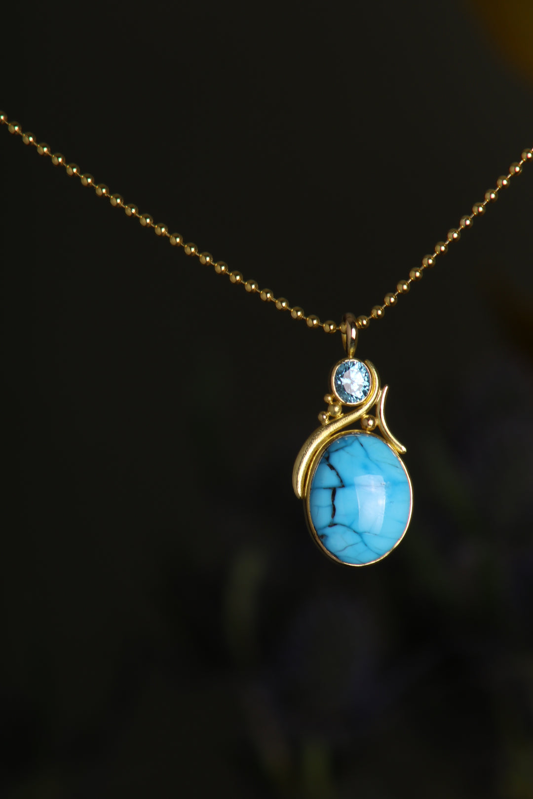 Turquoise and Blue Zircon Drop Pendant (08361) - Ormachea Jewelry