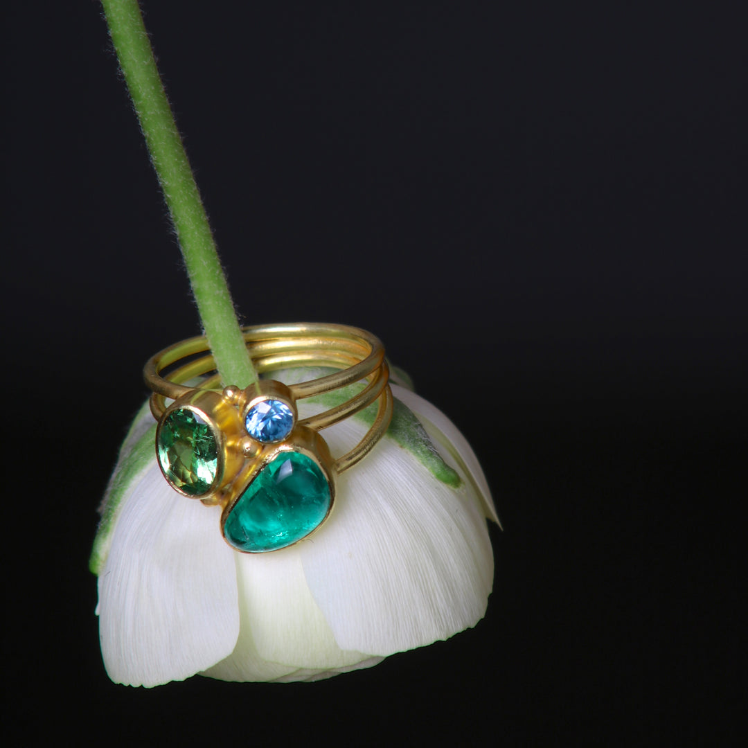 Three Band Emerald Ring (08470) - Ormachea Jewelry