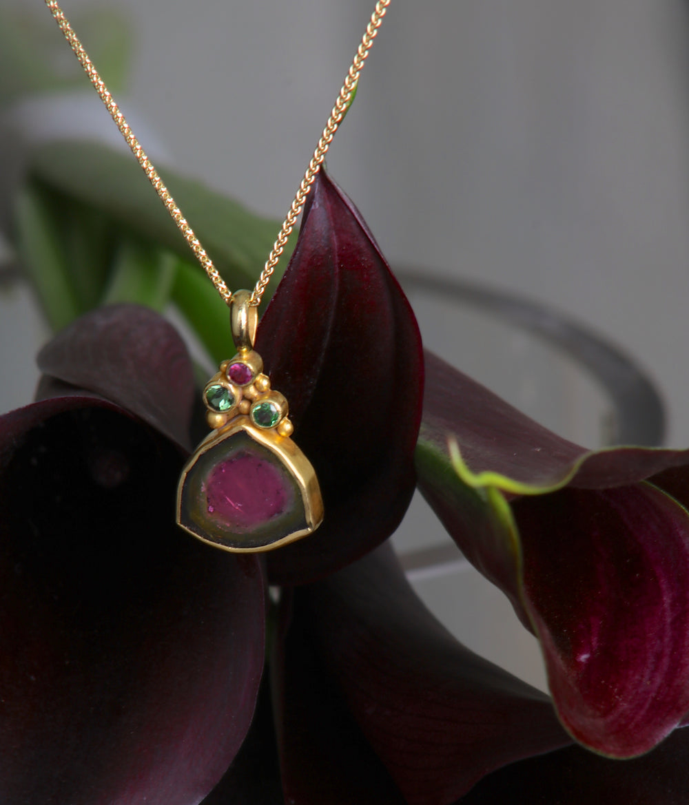 Watermelon Tourmaline with Clustered Accents (08483) - Ormachea Jewelry